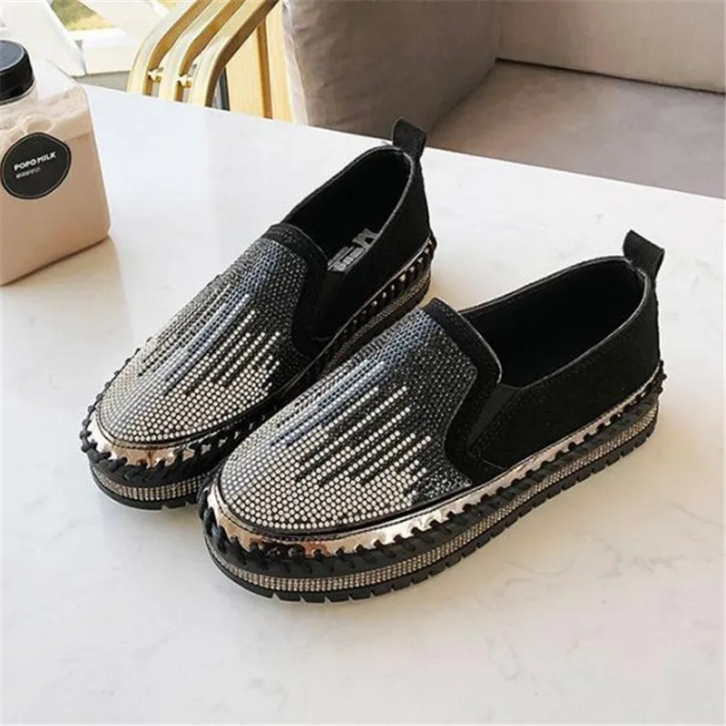 Vrouwen Crystal Modis Loafers Met Bont Alle-Wedstrijd Vrouwelijke Schoeisel Ronde Neus Casual Sneaker Klompen Platform Schoenen