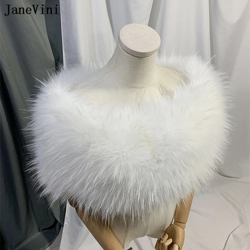 JaneVini 2022 White Fur Wedding Shawl Bolero De Mariage Winter Bridal Capes Wraps Bride Jacket Bolero Women Black Party Stoles