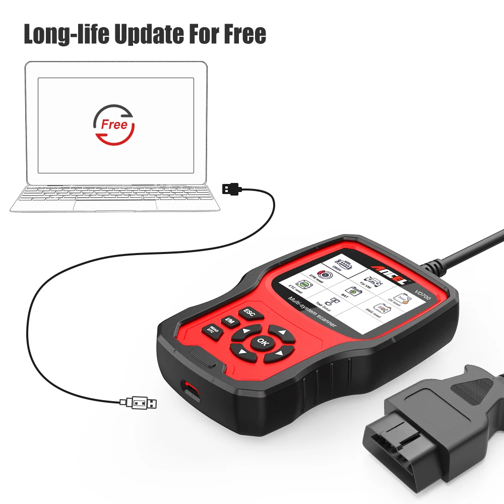 Ancel VD700 OBD2 Automotive Scanner Full System Diagnose ABS EPB TPMS DPF Reset For VAG VW Audi Skoda Seat Car Diagnosis Tools