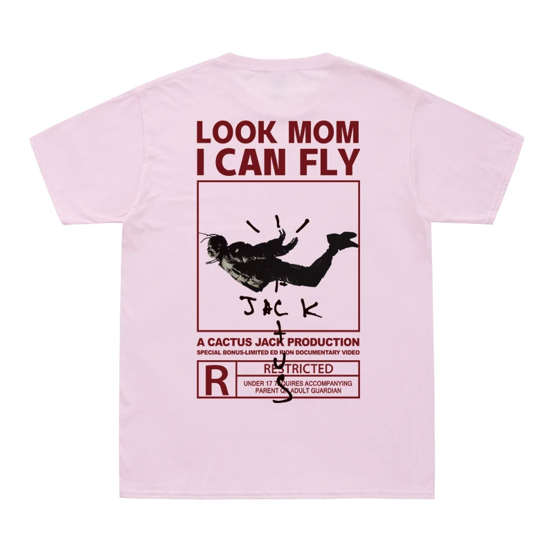 New Arrival  Summer T-Shirt LOOK MOM I CAN FLY Funny Print T Shirt Men Women Cactus Jack Swag Hip Hop Streetwear Top