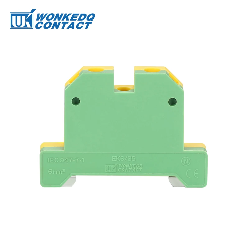 10Pcs EK 6/35 Screw Ground Connection Terminals SAK 6 mm² Wire Electrical Connector Mount on Din Rail Terminal Block EK6/35