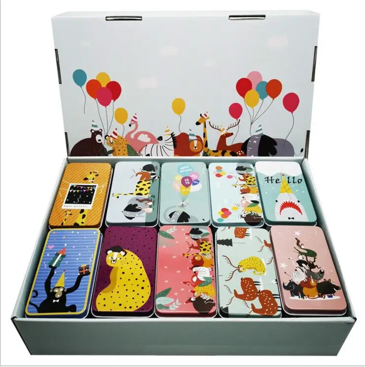 10pc/lot Cartoon Animal Printing Pill Case Candy Tin Box Tea Box Jewelry Organizer Card Case Small Thing Storage Box Trcket Case