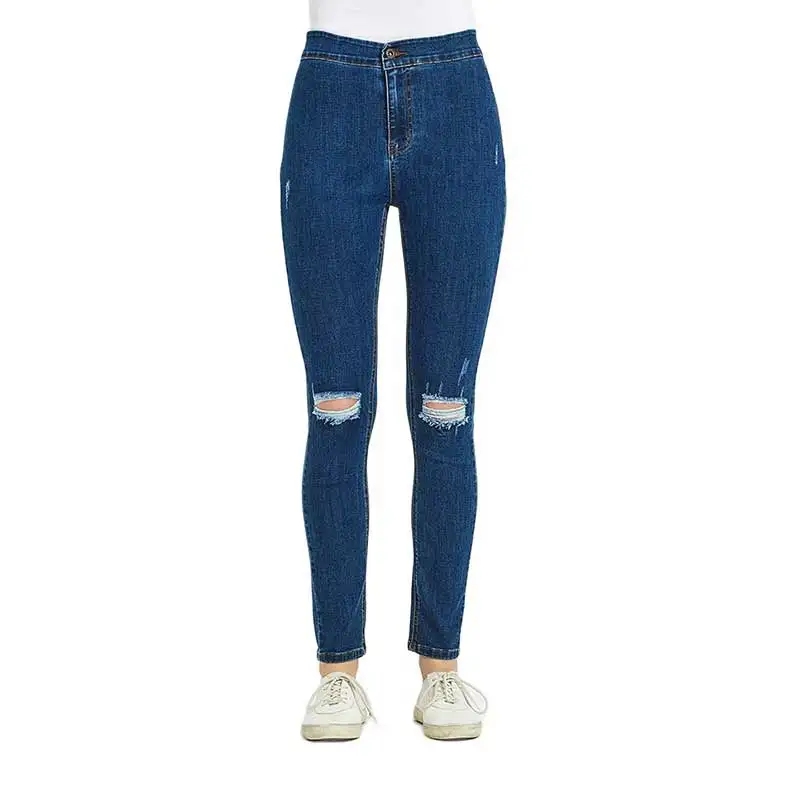 

Fashion Denim High Waist Jeans Womens Sexy Woman Stretchy Slim Casual Holes Pencil Elastic Jeans Denim Pants