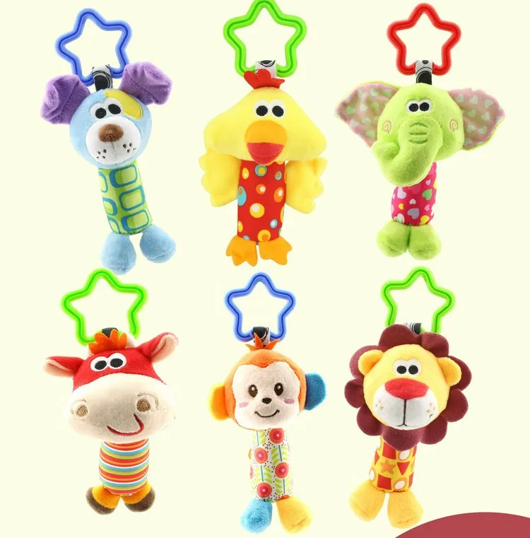 Calf Chick Puppy Monkey Lion Elephant Baby Toys Rattle Tinkle Hand Bell Multifunctional Plush Stroller Mobile Toy Gifts