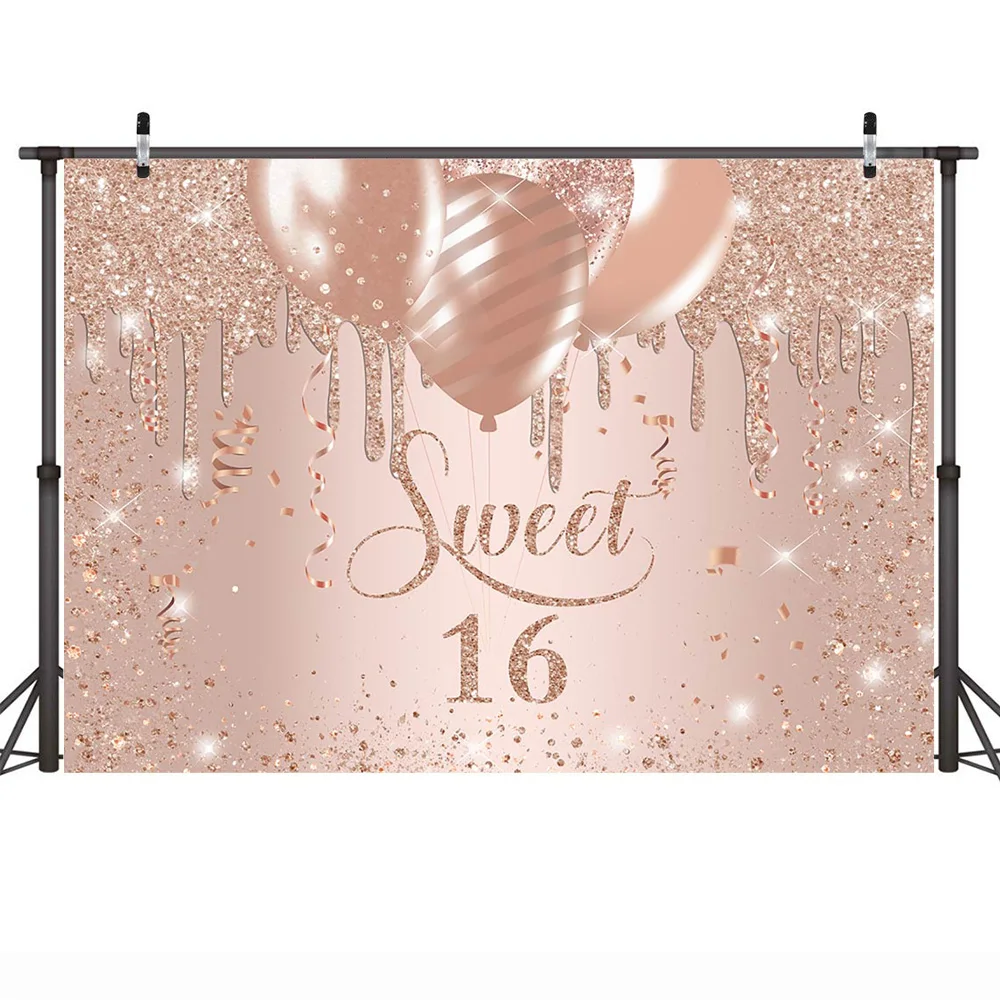 Kids Happy Birthday Party Background for Sixteen Sweet 16 Birthday Cake Smash Photo Glitter Diamond Custom DIY Backdrop Props