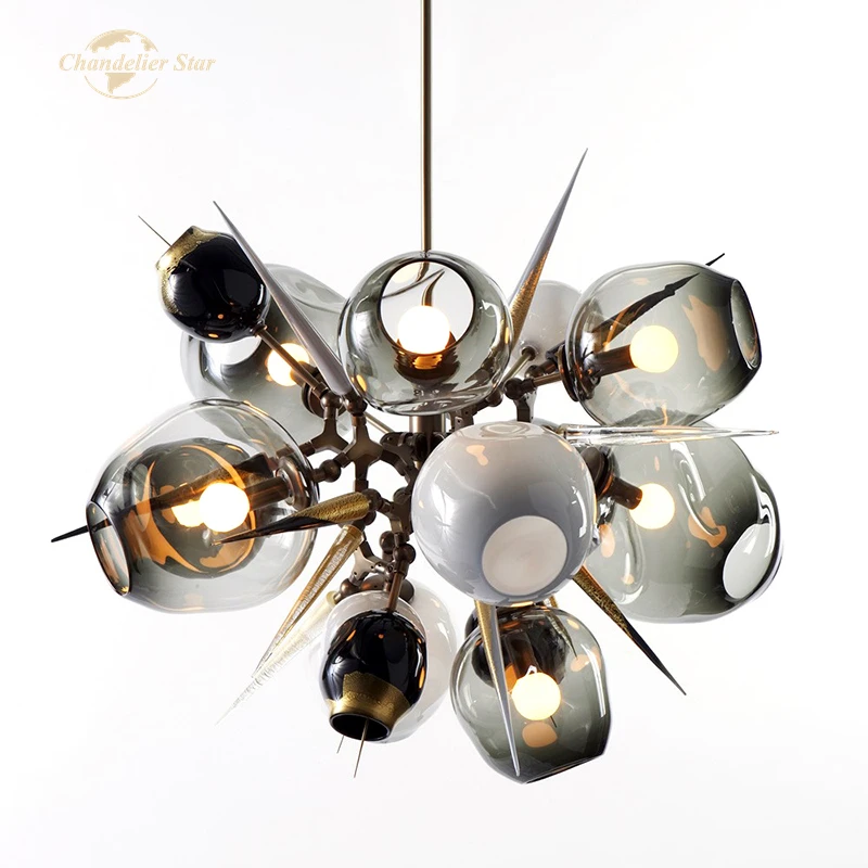 Modern LED Chandeliers Lighting Nordic Molecule Glass Metal Indoor Lights Fixture Home Decoration Bedroom Living Room Lamps