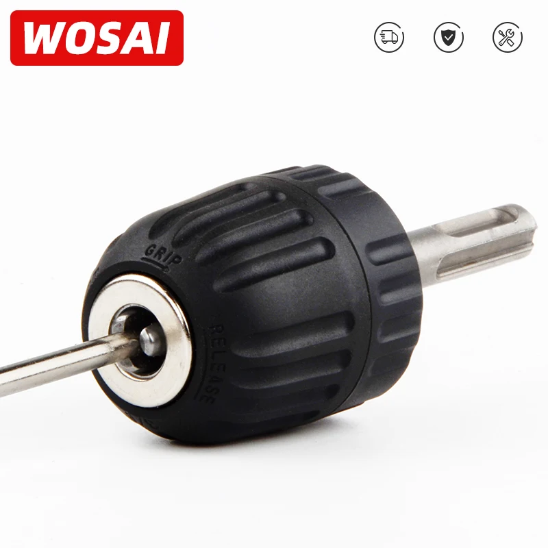 WOSAI Keyless Adapter Impact Driver 0.8-10mm Hex Shank Adapter Clamping Range Driver Tool Thread 3/8\