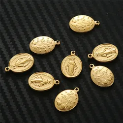 5PCS/lot Oval Stainless Steel Religious Jesus Charms Pendant For Necklaces Making Handmade Catholic Jewelry Accessories