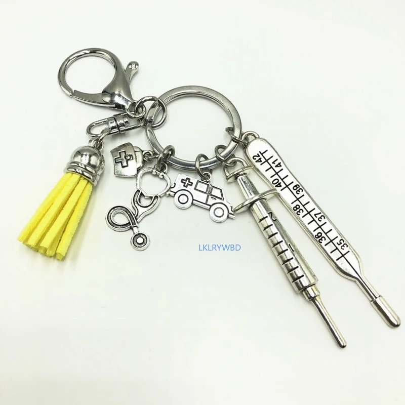 New Personality Tassel Ambulance Nurse Medical Kit Creative Keychain Stethoscope Needle Syringe Diagnosis Keychain Best Gift.