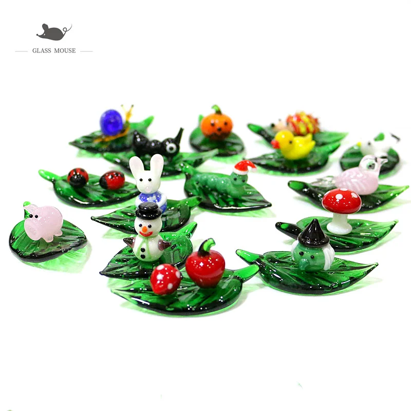 귀여운 웜, 고슴도치, 새, 돼지, 버섯, 오리, 달팽이, 호박, 토끼, 개미, 과일 입상 장식으로 미니 유리 잎 장식품