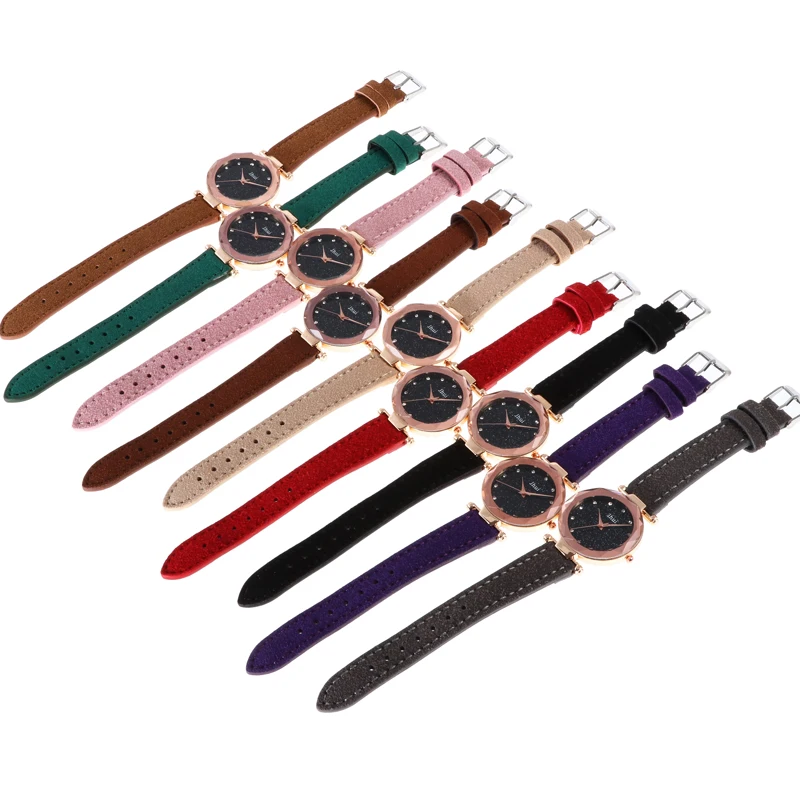 Ladies Watch Pop Pop Pretty Vogue Quartz Watch Starry Sky Multicolor Leather Wristwatch Simple Designer Women Clock Orologio