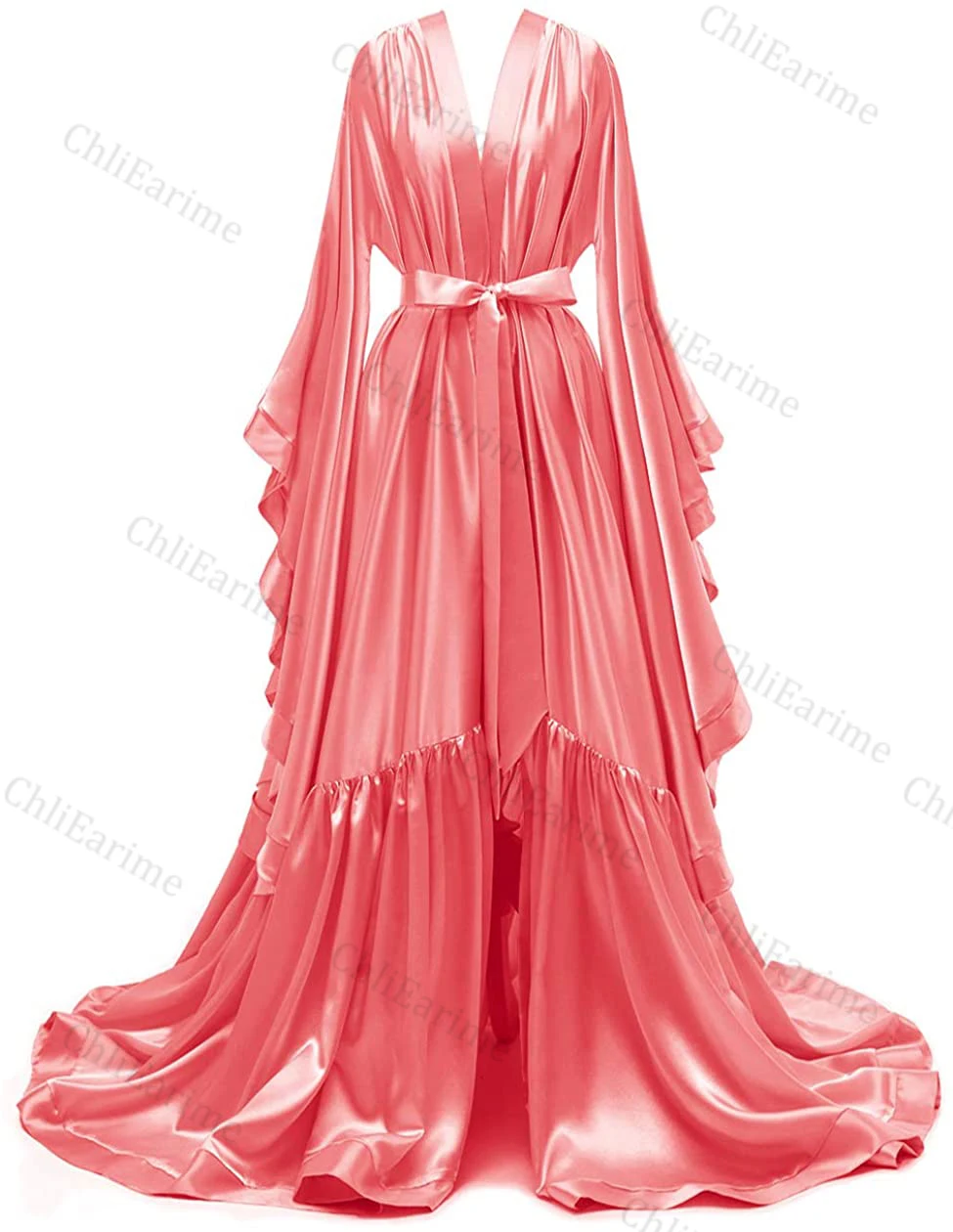 Long Bridal Robes Shiny Silk Satin Bridesmaid Wedding Bachelorette Party Nightgown Bathrobe