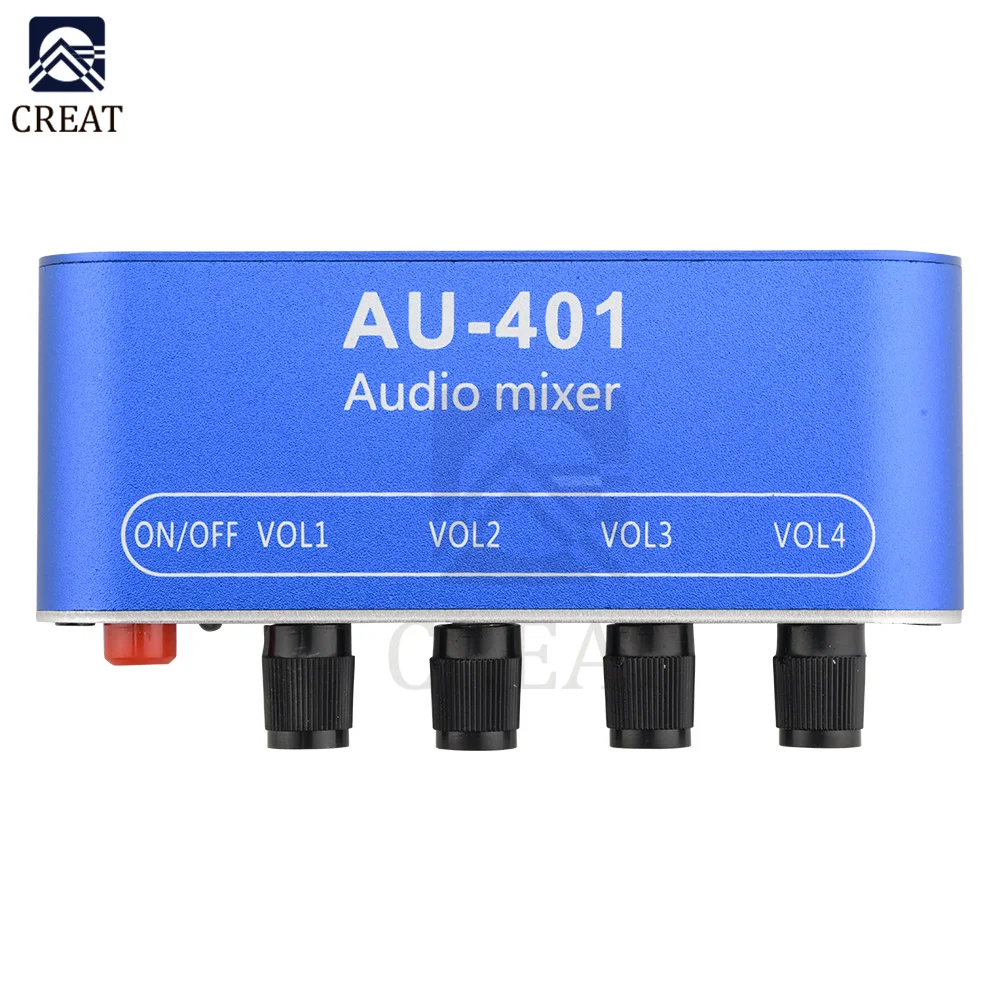 

AU-401 DC 5V-12V стерео аудио микшер 4 входа 1 выход индивидуально управляемая плата смешивание звука DIY наушники усилитель