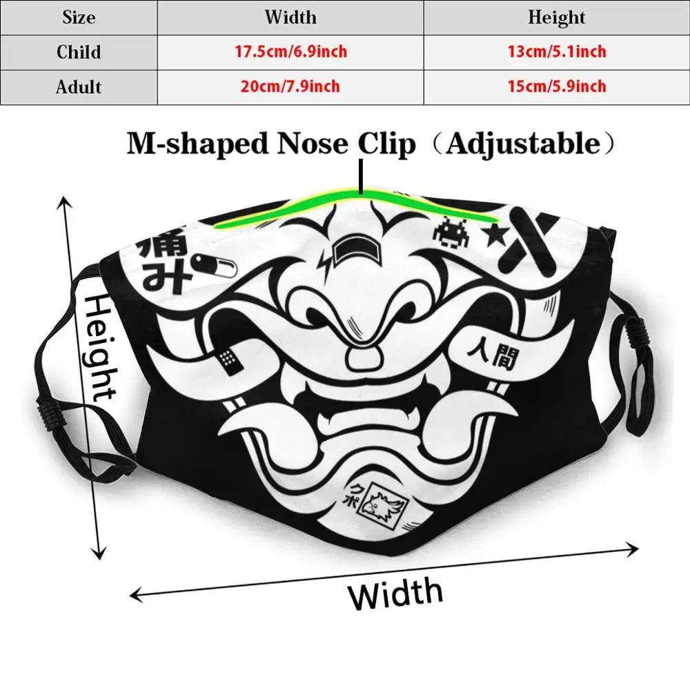 Mascarilla blanca con estampado de Bushido, máscara facial lavable con filtro antipolvo, estilo Ootd japonés Oni Hannya Viral