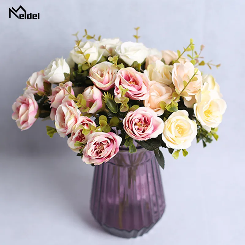 Kunstzijde Rozen Bloemen Boeket 7 Hoofden Rozen Flores Bruidsboeket Bruiloft Tafel Thuis Party Diy Decor Nep Bloemen Rozen