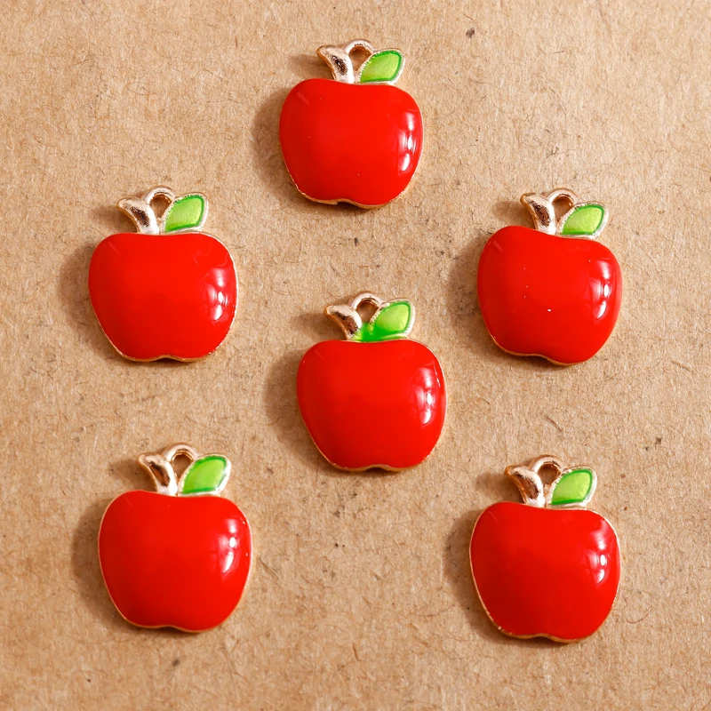 10pcs 12*14mm Enamel Red Apple Charms for Jewelry Making Earring Pendants Bracelets Necklace Charms DIY Findings