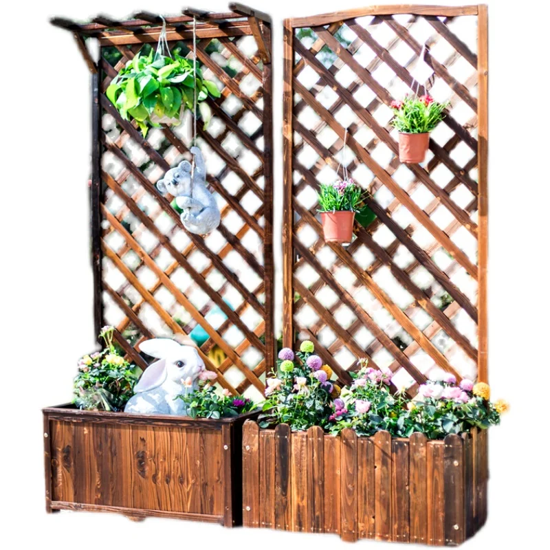 

TT Antiseptic Wood Flower Stand Flower Pot Lattice Outdoor Fence Outdoor Courtyard Balcony Decoration Fence Planter Partition