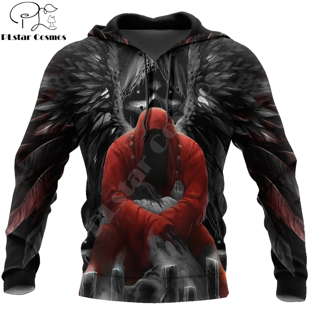 

Grim Reaper Skull Red Wings 3D All Over Printed Mens hoodies and Sweatshirt Autumn Unisex zipper Hoodie Casual Sportswear DW799