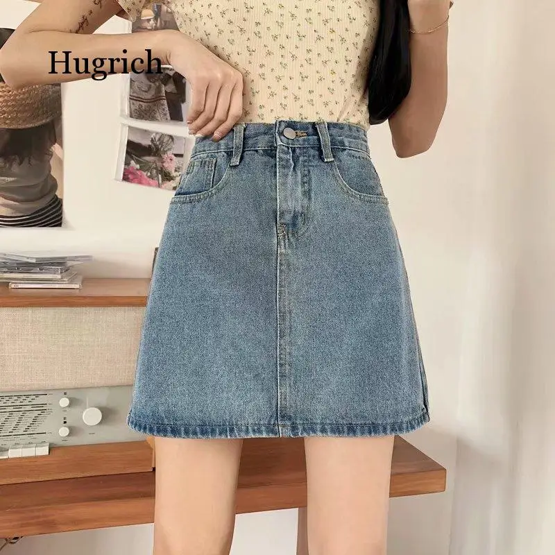 2021 Summer Denim Women's New Korean Versatile High Waist A-Line Large Size Skirt Causal Wear