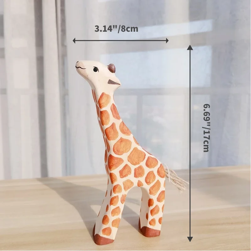 Giraffa in legno naturale Montessori figura fatta a mano grandi animali giocattoli fatti a mano per bambini animali cognizione giocattolo educativo precoce