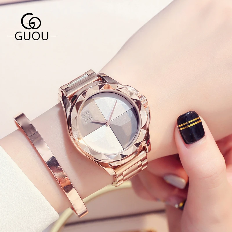 Fashion Guou Top Brand Watches Women Luxury Ladies Watch Blush Paragraph Tide Quartz Trend Full Stainless Steel Saat