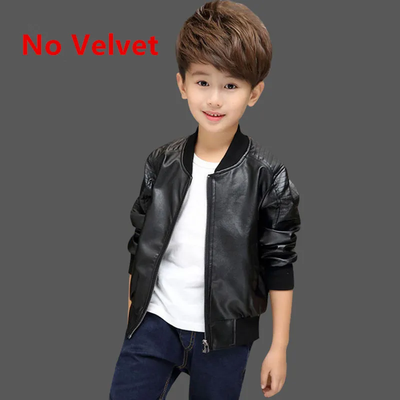 Boys Coats Autumn Winter Fashion Children\'s Plus Velvet / No Velvet Two styles Warming Cotton PU Leather Jacket For 1-11Y Kids