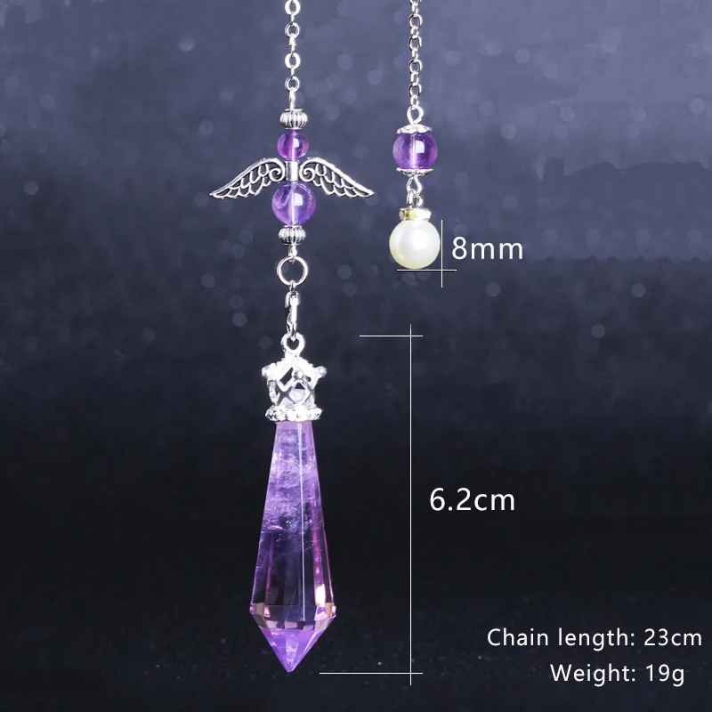 High Quality Natural Stone Pendant Pendulum For Dowsing Angel Wings Reiki Purple Crystal Quartz Energy Amulet Divination Tool