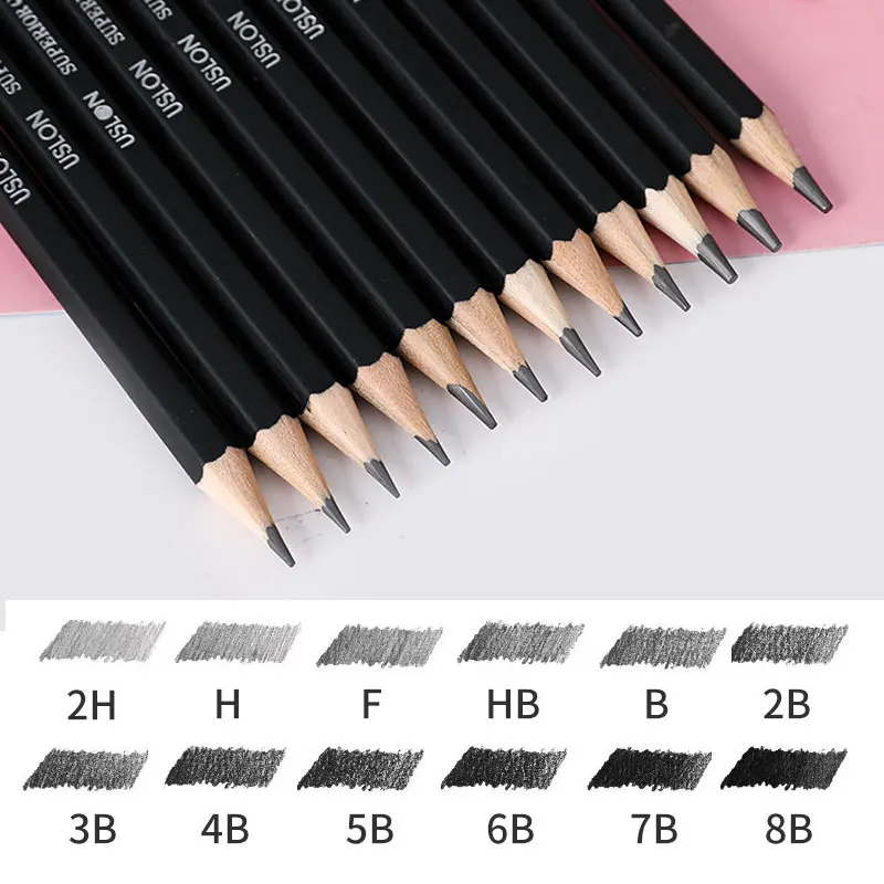 12Pcs/Set 2H-8B 4H-14B Sketch Drawing Pencil Soft /Medium/ Hard