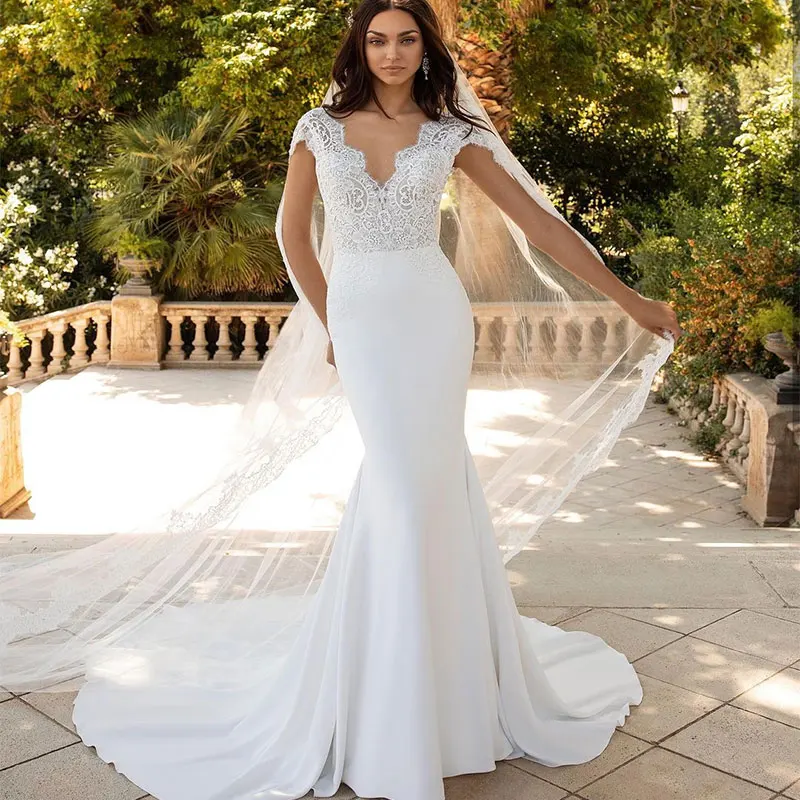 Robe de Mariée Sirène Sexy et Charmante, Tenue de Haute Qualité, avec Traîne de Balayage, Dos aux, Couture Élégante, sur Mesure, 2024