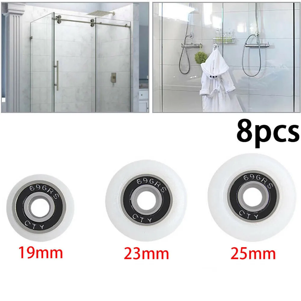 8Pcs *Shower *Door* Roller *Replacement Door*Pulley 19/23/25mm Wheel Diameter Cabins Pulley Sliding Shower Stainless Steel Parts