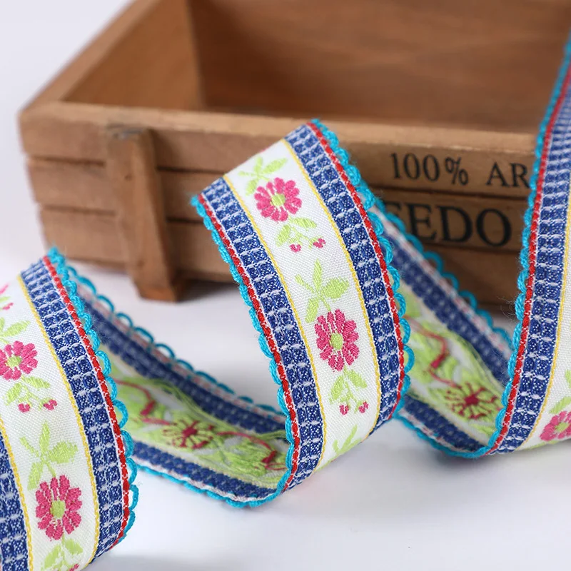 5yard embroidery ethnic jacquard webbing woven tape lace ribbon trim 3cm tribal boho DIY garment bag gift accessory floral zakka