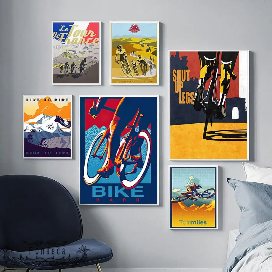 Nordic Vintage Live To Ride Bike Posters and Prints Sports Cycling Race Wall Art Canvas Painting Decorative Pictures for Bedroom