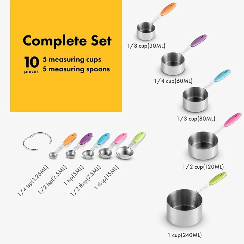 5/10Pcs Stainless Steel Measuring Set Stackable Measuring Cups Measuring Spoons Set For Kitchen Tea Coffee Baking Measuring Tool