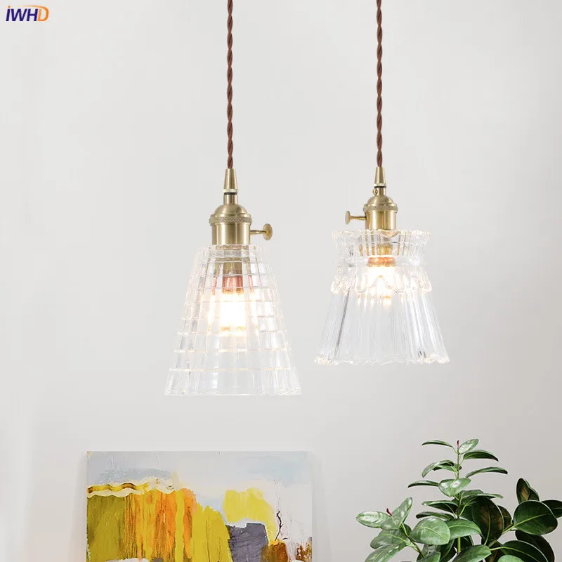 IWHD Nordic Modern Glass Pendant Lamp Bar Cafe Bedroom Restaurant Retro Vintage Hanging Light Hanglamp Pendant Lighting Edison