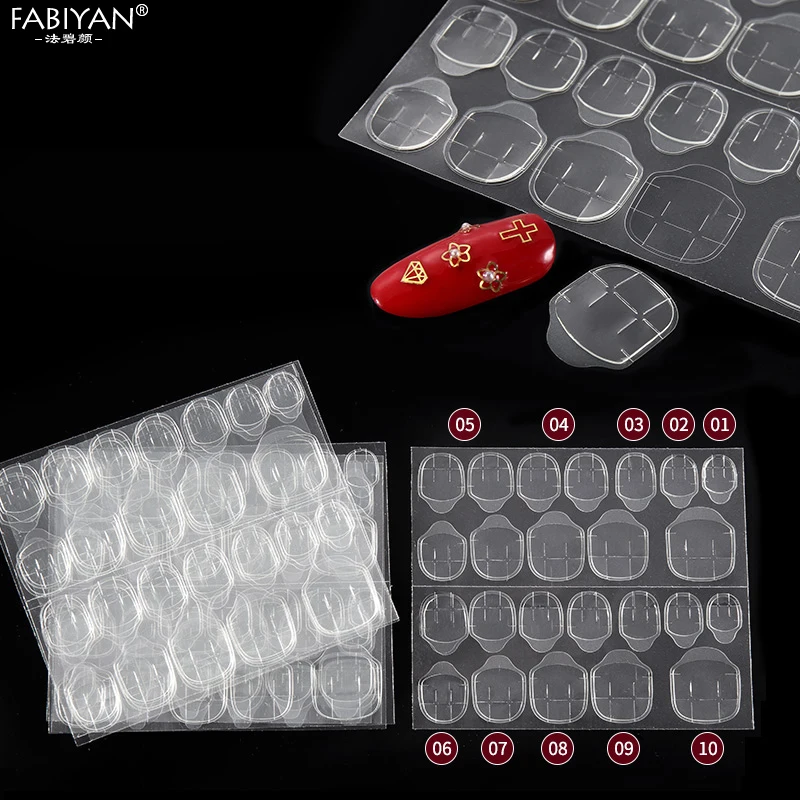 240Pcs Transparent Nail Art Tips Double Sided Sticker Adhesive Tape Jelly Glue False Decoration Fingernail Toenail 10 Sheets