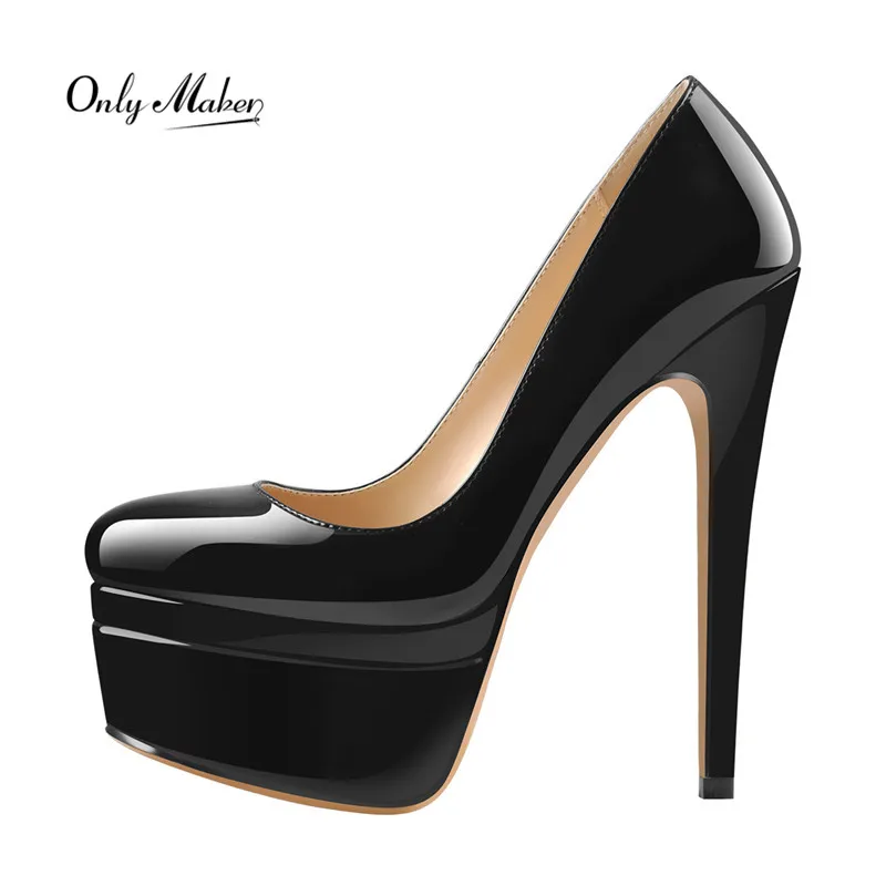 Onlymaker Women Round Toe Double Platform Pumps Super High Heel Slip On Stiletto Wedding Party Shoes Plus Size Heels