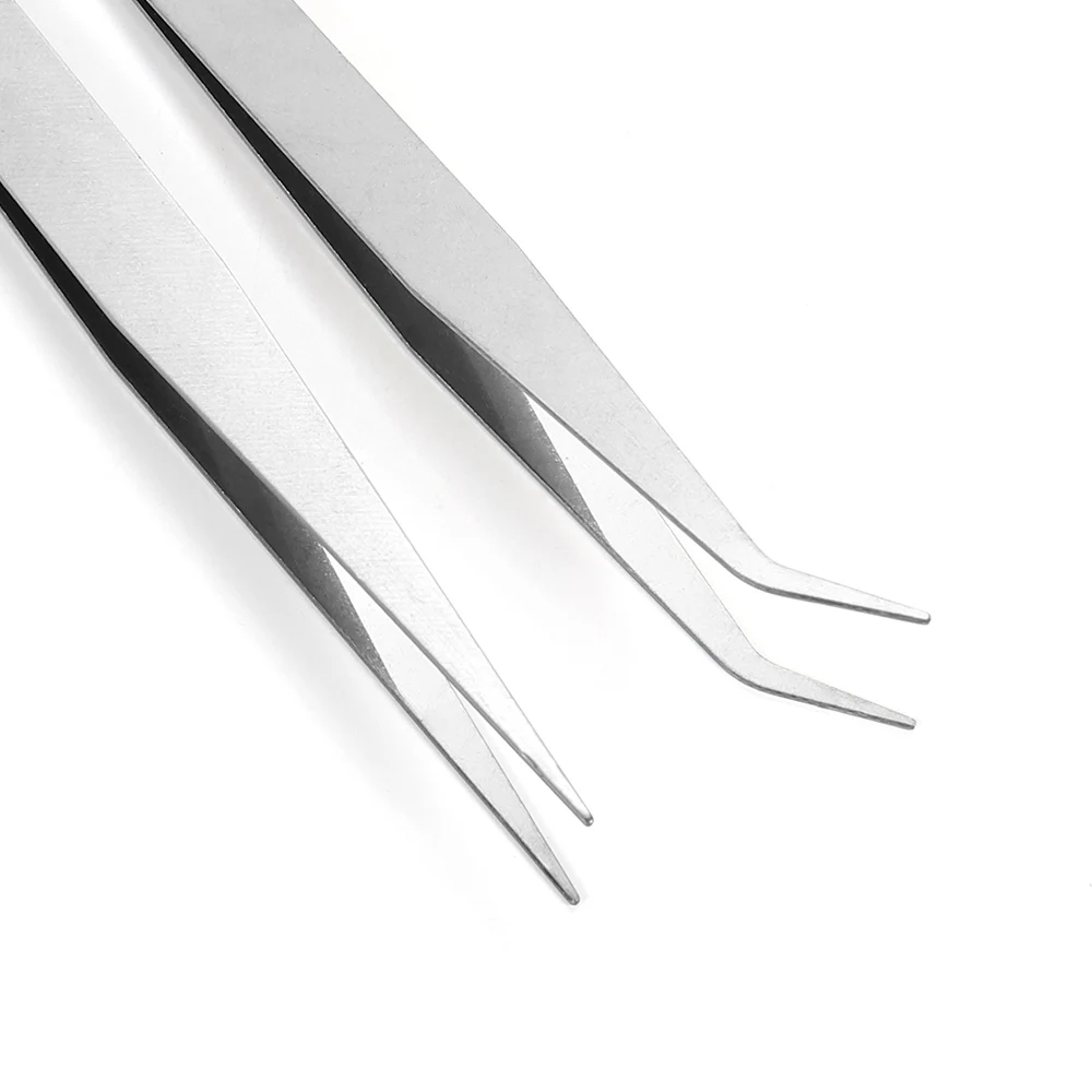 2pcs/lot Good Quality Anti-static Set Bend Straight Tweezers Set Stainless Steel  for  Jewerly Making Tools