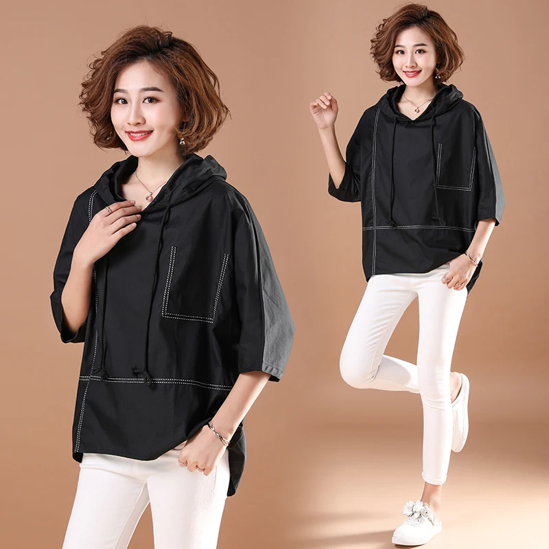 NYFS 2024 New Summer Kimono Womens T shirt Fashion big size Woman Cotton hooded tops Loose Blusas Camisa Mujer