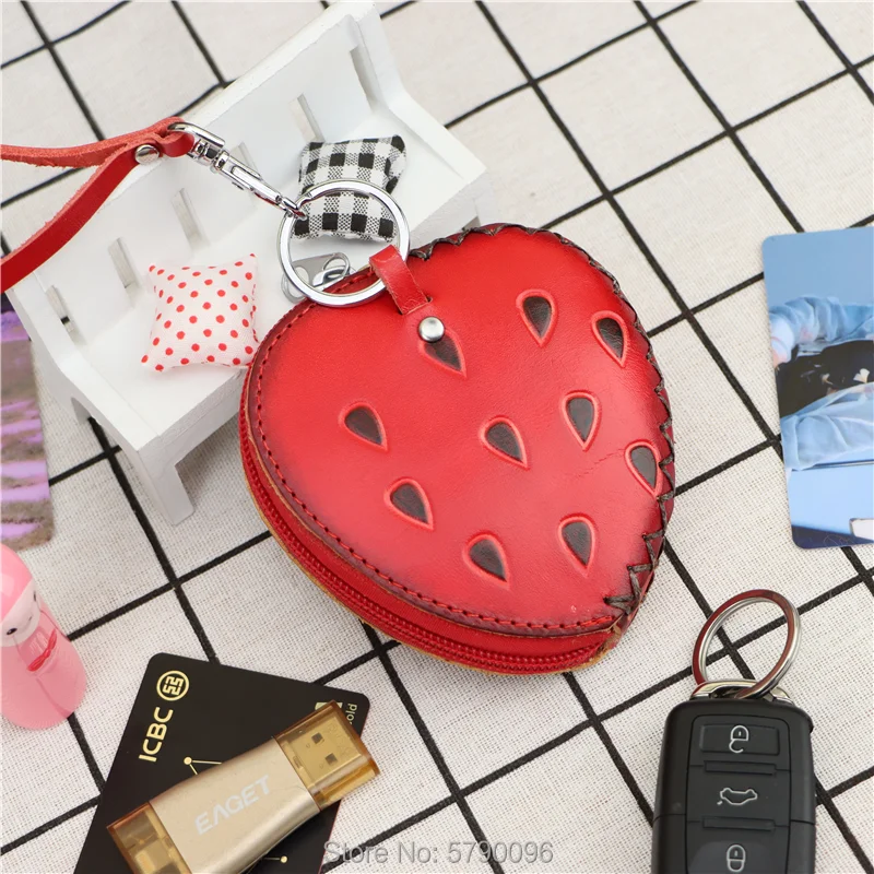 Genuine leather handmade creative strawberry mini coin purse fruit card bag key bag clutch bag children hand bag