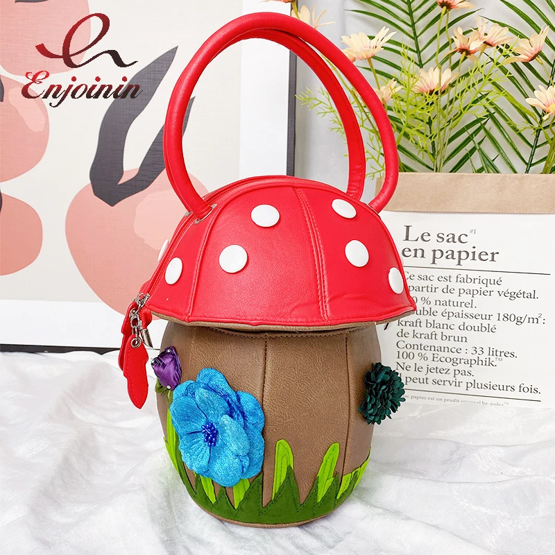 Creative Mushroom Shape Handbags for Women Fashion Designer Brand Purses Cartoon Shoulder Bag Female Crossbody Bags Bucket Bag