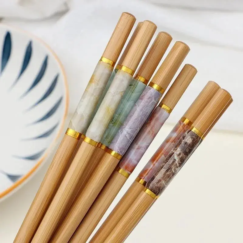 

10/20 Pairs Bamboo Wood Chopsticks Marbling Anti-skid Chinese Style Sushi Rice Chopsticks Kitchen Tableware Dinnerware Set