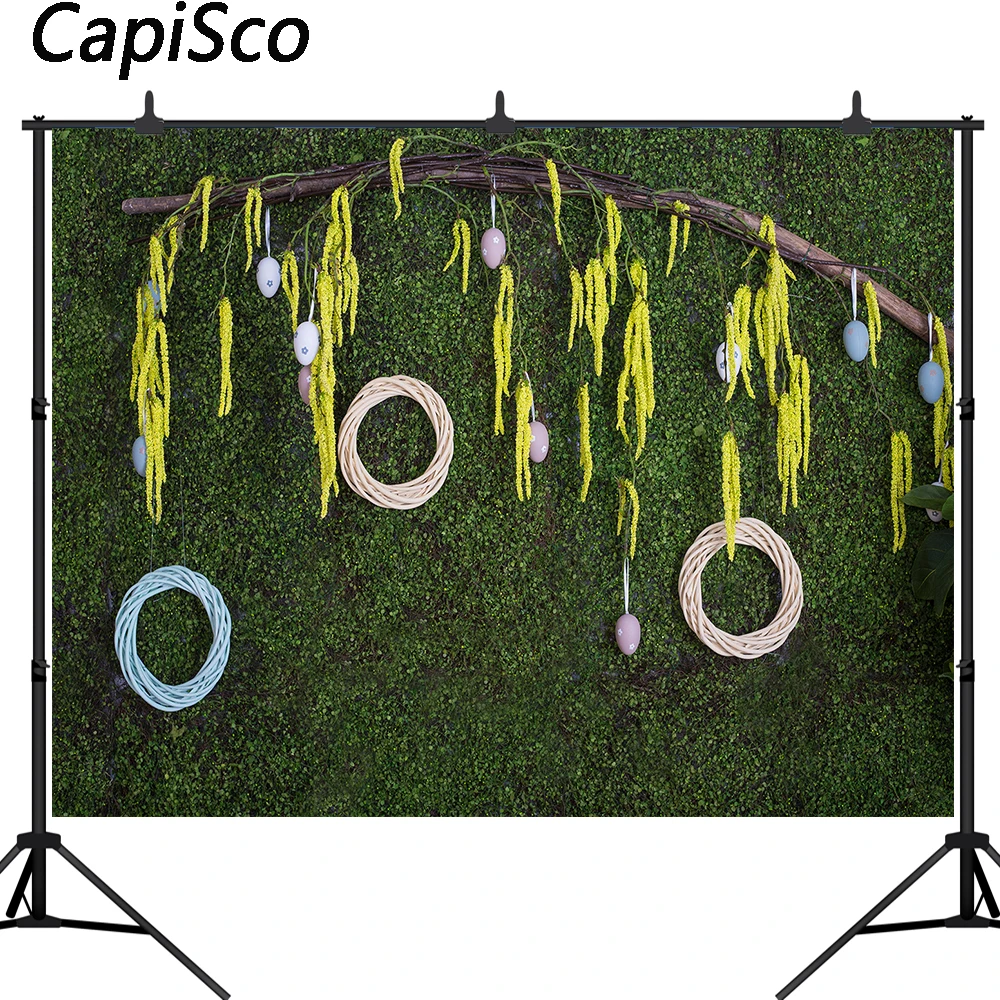 Capisco Spring Green Wall Photography Backdrop Grass Branch Eggs Photo Booth Background Easter Sunday Party Decoration Supplies