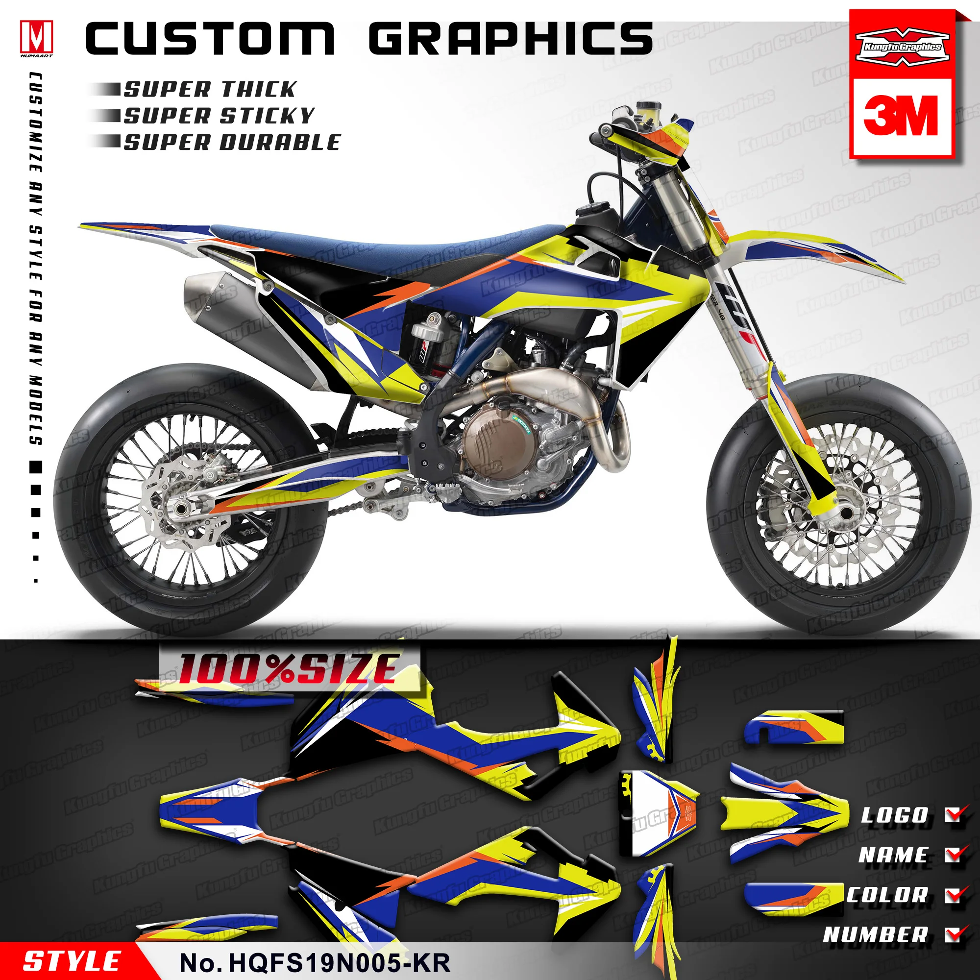 

KUNGFU GRAPHICS Personalised Sticker Decals Kit for Husqvarna TC FC TX FX FS 125 250 300 350 450 2019 2020 2021 2022