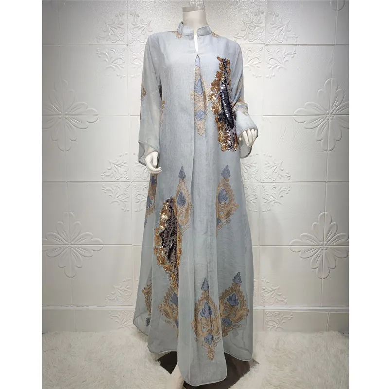 2024 Mesh Sequins Embroidery Abaya Femme Musulman Muslim Dress Women Clothing Marocain Kaftan Dubai Turkey Abayas Islam Jalabiya