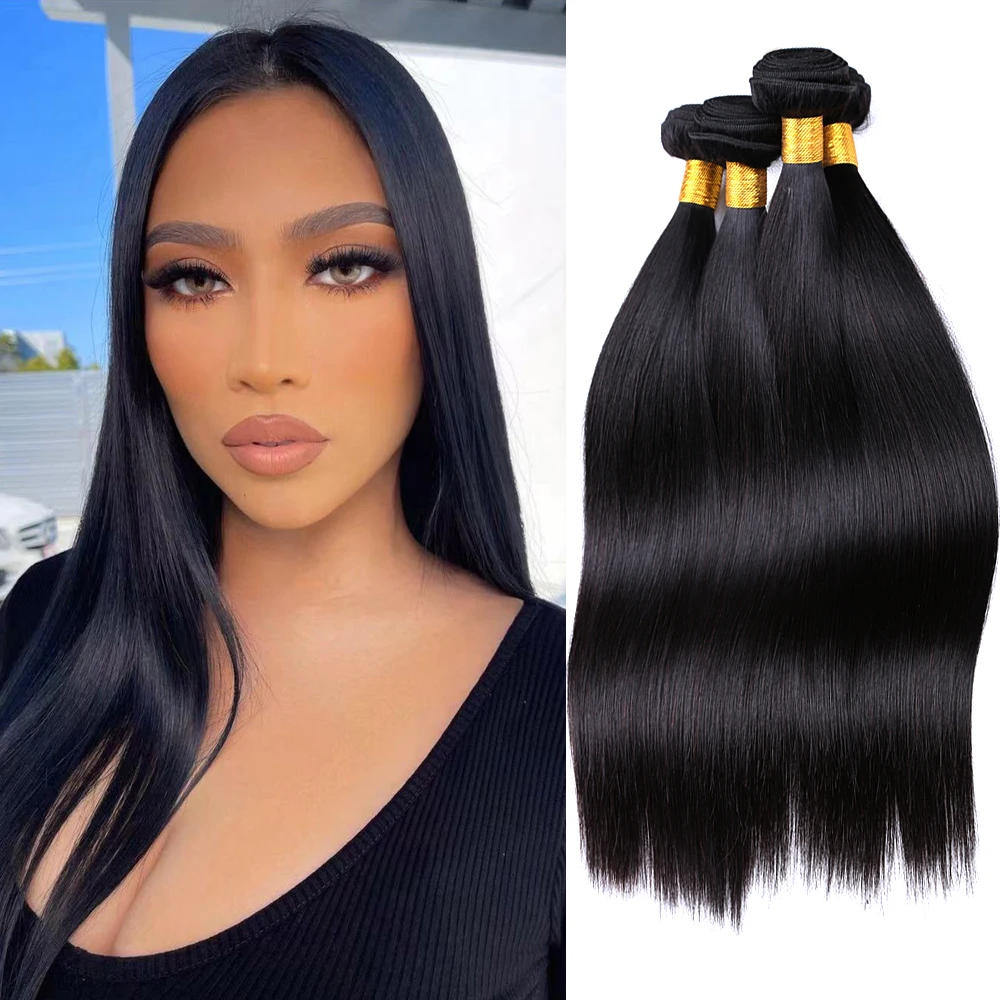 YYgY-Tissage en Lot Brésilien Naturel Remy, Extensions de Cheveux Lisses, 26 28 30 Pouces, 1/3/4