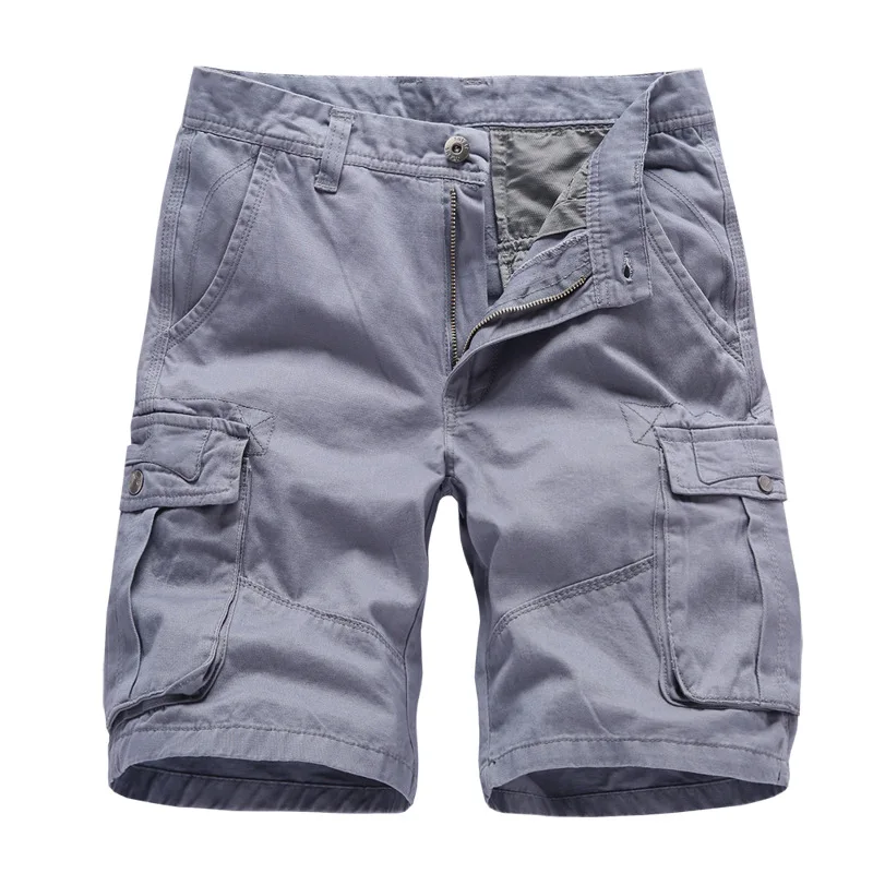 2024 Summer Men\'s Multi Pocket Military Cargo Shorts Male Cotton Green Mens Casual Tactical Shorts Short Pants  No Belt