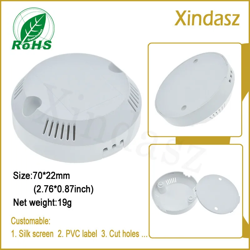 5pcs/Lot 70*70*23mm LED Drive Enclosure Plastic for Smoke Detector Alarm Round Electronics Plastic Housing