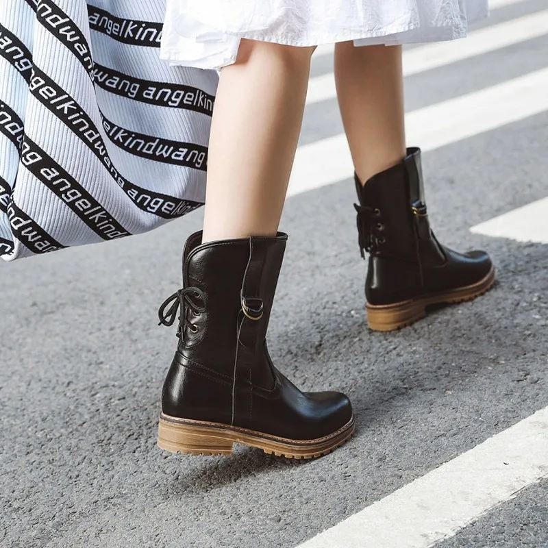 winter The New fashion Round head Thick bottom boots British style Handsome Plus velvet Keep warm High heel Women boots