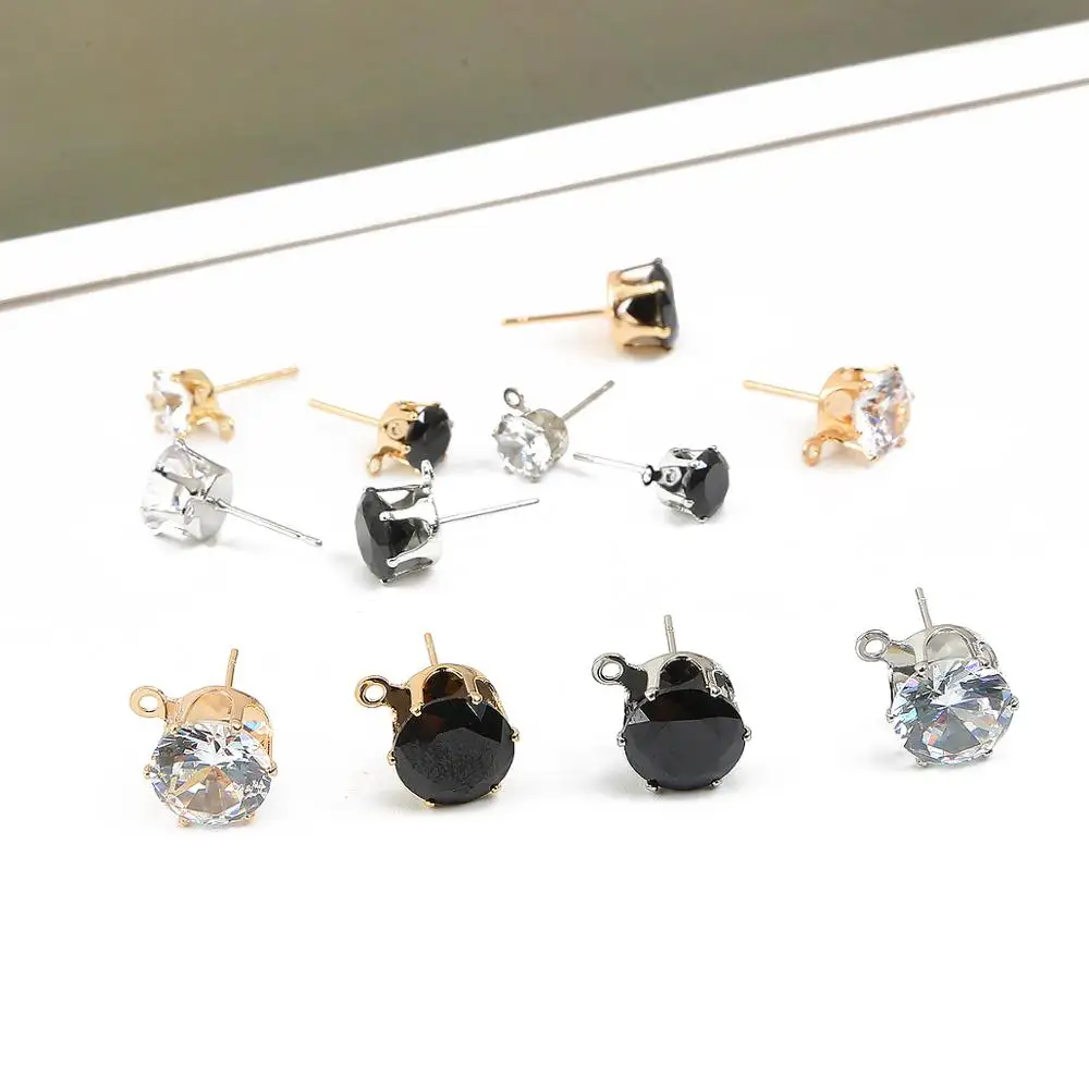 10pcs 6/8/10mm Zircon Crystal Ear Stud Findings With Hole Ear Drop Women Girl Diy Earring Brincos