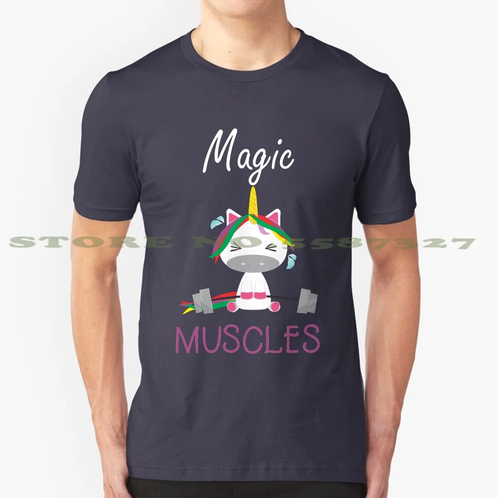 Magic Muscles - Funny Unicorn Gym Theme 100% Cotton T-Shirt Unicorn Unicorns Magix Gym Muscle Animal Weights Weight Lifting